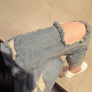 000人付款淘宝孕妇裤子春秋季薄款时尚破烂破洞纯棉孕妇牛仔裤打底裤