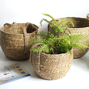 北欧草编花盆藤编花盆特大客厅家居落地绿植装饰手提编织筐收纳框