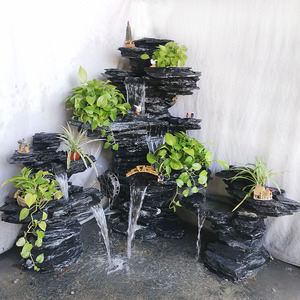 大型转角拐角楼梯底真石材假山流水喷泉鱼池造景观别墅庭院子摆件