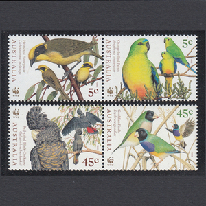 澳大利亚 1998 邮票 WWF 动物 鸟类 鹦鹉等 4全新原胶无贴