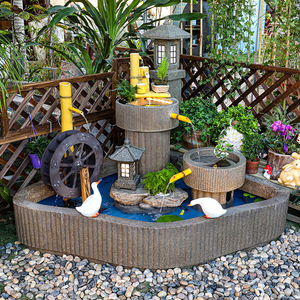 日式花园庭院水景观鱼池楼梯下角落阳台装饰造景假山流水喷泉摆件