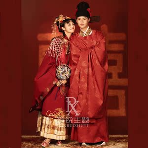 新款影楼中式古装婚服主题服装龙凤配婚纱摄影明制汉服拍照唐装