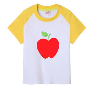 红苹果水果图案男女短袖儿童装纯棉t恤活动衣服春夏季新款亲子装
