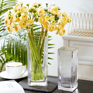 简约现代方形玻璃花瓶摆件透明客厅插花装饰轻奢桌面高档创意花器