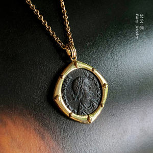 梵云饰 千年古罗马币18k黄金项链坠2.3cm古币款个性复古镶嵌吊坠