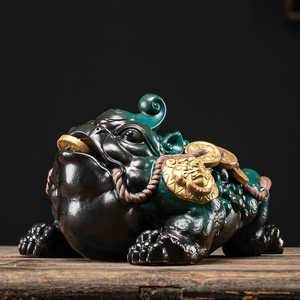 中式紫砂金蟾摆件大号三足蛤蟆蟾蜍金蝉家居酒柜桌面店铺开业送礼