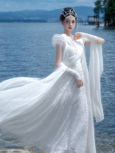 绫波仙子服饰森林公主版纳三亚旅拍摄影白色仙女飘逸纱裙古装汉服