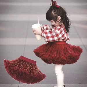 配tutu裙毛衣上装开衫秋冬季搭配酒红色半身裙上衣凸凸套装女孩