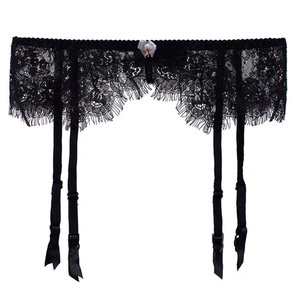 吊袜带女法式网纱蕾丝黑色性感一体鸭嘴夹宫廷少女新品束腰带夹子