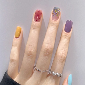 手工定制美甲贴片成品假指甲短款跳色波点可卸穿戴甲ins光疗甲贴