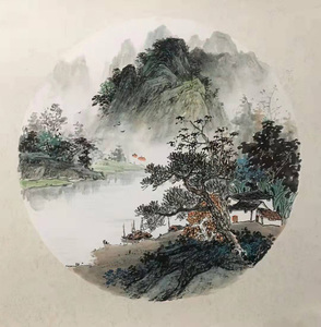 订制山水画 手绘真迹 水墨画 书画国画 字画 三尺圆面  50*50卡纸