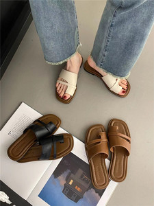 套趾拖鞋女鞋子2023年新款夏季韩版复古简约配裙子一脚蹬罗马凉鞋