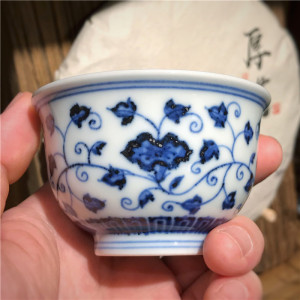 浣溪龙窑精选 浣溪古窑精选 青花缠枝牵牛花正德杯 浣溪牵牛花杯