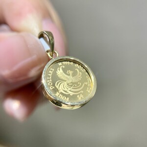 2019新品24k黄金复古凤凰女王纪念金币吊坠 日本进口18k黄金镶嵌