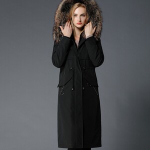 蓝梦派克服女真獭兔内胆长款过膝尼克服厚皮毛一体皮草领显瘦外套