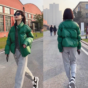 洁子衣橱抖音同款绿色正反两面穿面包服宽松棉服外套灰色运动裤女