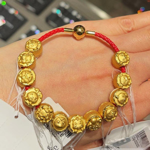 香港周大福专柜足金圆形生肖虎牛兔龙蛇马羊猴鸡狗猪黄金串珠手链
