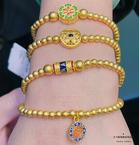 香港周大福专柜正品999足金古法传承系列吉祥如意福女款黄金手链