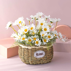 仿真雏菊野花藤编手工手提壁挂摆件篮子花篮草编编织野餐摄影道具