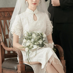 复古中国风年轻款旗袍裙改良平时可穿新娘领证登记轻婚纱小礼服女