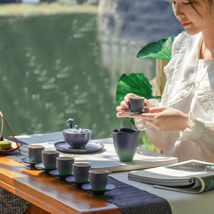 万仟堂功夫茶具套装轻奢高档家用陶瓷喝茶茶具高端大气上档次夏荷