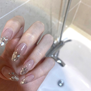 手工美甲贴片成品穿戴式假指甲爆闪银色亮片美甲可拆卸