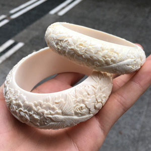 保真猛犸象牙手镯 手工雕刻镯子女3a冰料 五鹊报喜礼物收藏品