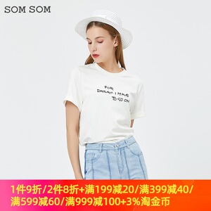 somsom索玛女装专柜正品2021春装新款洋气白色宽松印花短袖t恤女