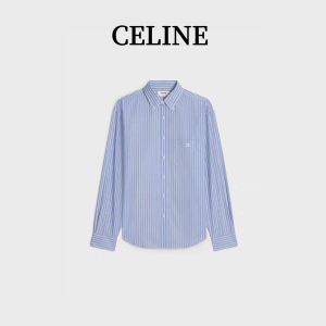 celine/赛琳 24春夏新款凯旋门刺绣logo条纹棉质宽松长袖衬衫女士