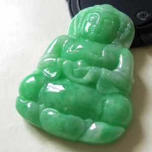 a天然老坑缅甸玉翡翠a货细腻满绿色苹果绿大件厚装观音挂件项吊坠