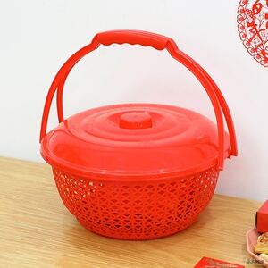 结婚用喜篮子婚庆潮汕拜拜用的篮子红色拜神篮子带盖手提篮收纳篮