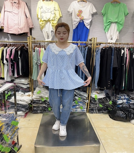 妃儿红9163新款2022夏季加肥加大码女装纯棉布手工刺绣蕾丝领小衫