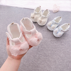 婴儿防滑学步鞋子宝宝软底包跟单鞋春秋蝴蝶结布鞋透气步前小鞋子