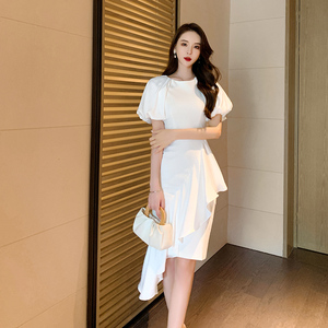 修身包臀小礼服女生日宴会气质超仙仙女不规则荷叶边鱼尾连衣裙夏