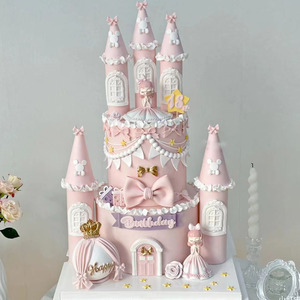 先卓仿真城堡公主婚庆典礼室外开业典礼场景布置翻糖立体蛋糕模型