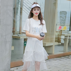 女夏季2022新款网纱拼接短袖连衣裙潮学生收腰显瘦韩慕姿旗舰店59