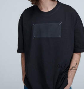 maison margiela mm6马吉拉拔染水洗做旧黑四角标logo印花短袖t裇