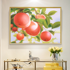 现代餐厅装饰画水果画纯手绘油画新中式饭厅挂画入户玄关壁画苹果