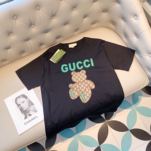 gucci/古驰 男女同款gg老花小熊贴布刺绣圆领棉质短袖t恤宽松半袖
