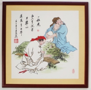 纯手工国画人物品茗图,已经配框尺寸52乘52