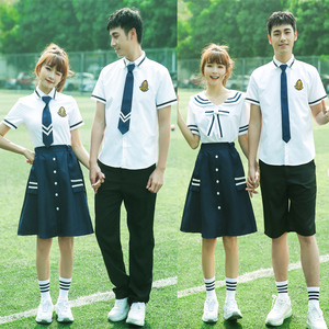 jk衬衫夏短袖套装dk制服校园学院风六年级初中小学生男女毕业班服