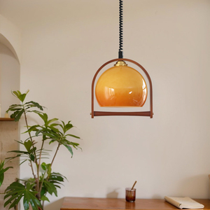 餐厅吊灯现代简约中古日式创意实木设计师可伸缩玻璃餐桌灯casagd