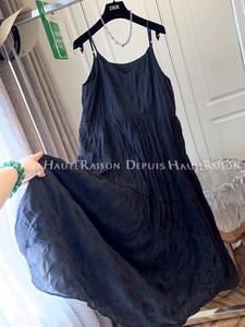 DHR 独特小众黑色褶皱肌理感吊带裙连衣裙子背心蓬蓬裙内搭2024夏