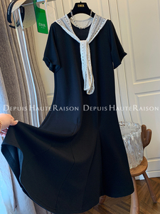 DHR 超好看法式气质蕾丝大码韩系短袖连衣裙子长裙2024夏新款chic
