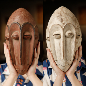 非洲老面具心形脸样板间客厅书房装饰艺术品摆件lega刚果加蓬三脸