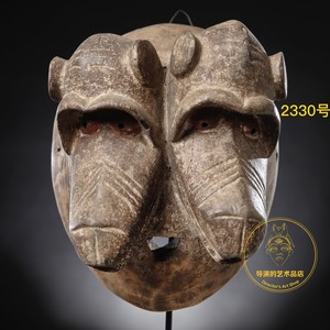 非洲木雕面具双头猴子大猩猩动物进口古董老货纯手工艺术软装饰品