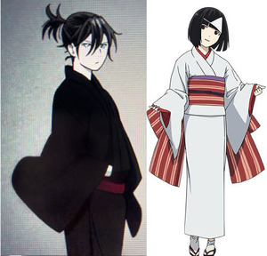 温泉漫漫一 野良神夜斗黑色绯音cos印花和服浴衣头饰定制定制