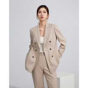 大回家秋季新款通勤长袖西装套装女纯色休闲修身小西服西裤两件套