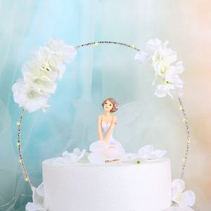 手工花朵拱门蛋糕装饰 白色精灵花仙子蛋糕摆件网红花环铁丝拱门