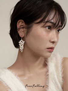 FF 韩版小众设计天然淡水珍珠葡萄串耳环S925银气质高级感耳饰女
